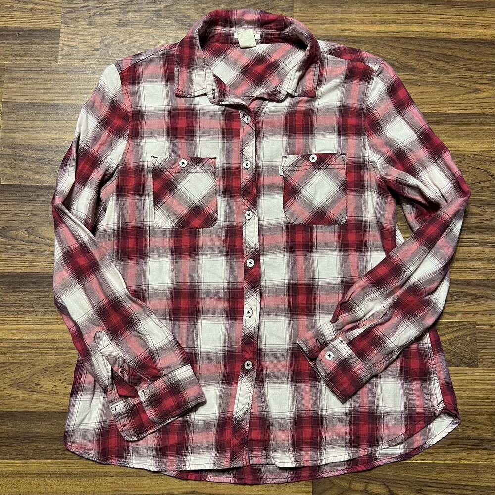 Levis Sz MEDIUM Red Plaid Lightweight Cotton Flannel Button Up